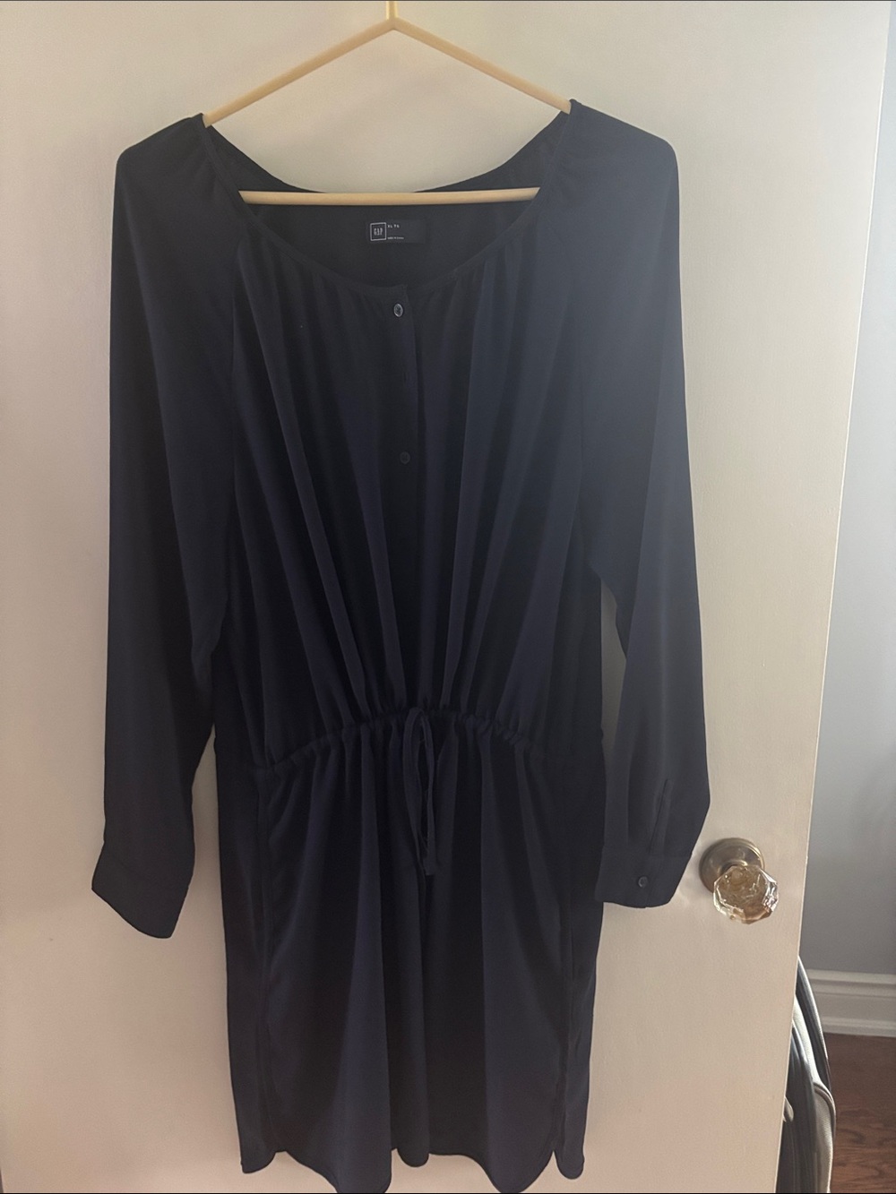 GAP Women's Navy Blue Long-Sleeve Drawstring Waist Dress